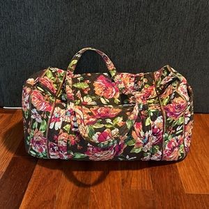 Vera Bradley English Rose Large Travel Duffel Bag Brown Pink Floral